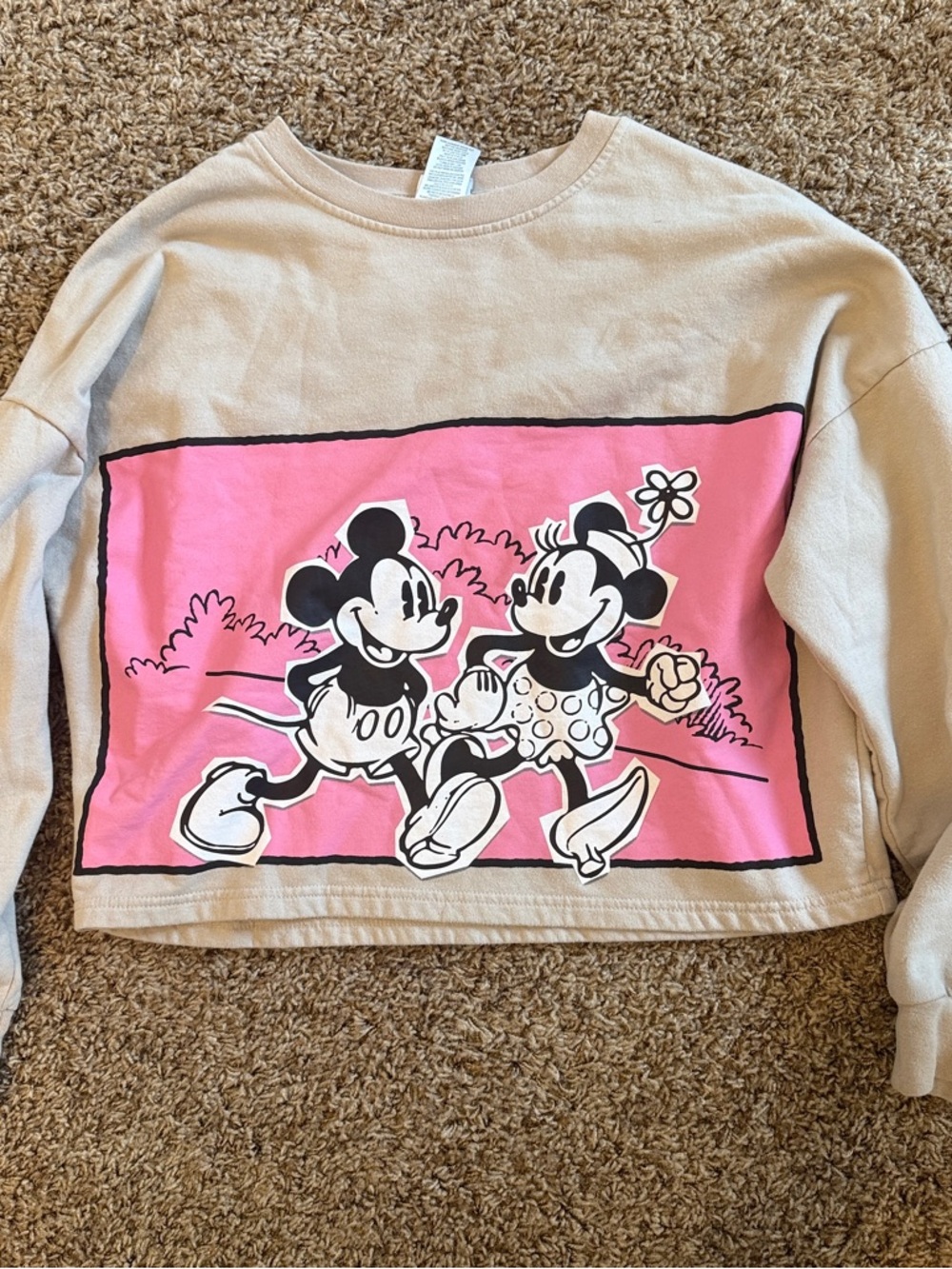Disney Beige Sweatshirt with Pink Mickey & Minnie Graphic